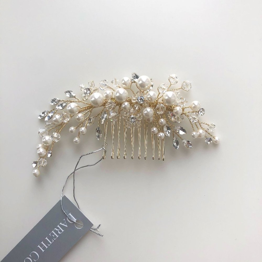 NWT Dareth Colburn Pearl, Crystal and Gold bridal Hair Piece wedding